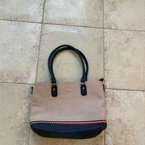 Eten Beige and Navy Tote with Red Detail